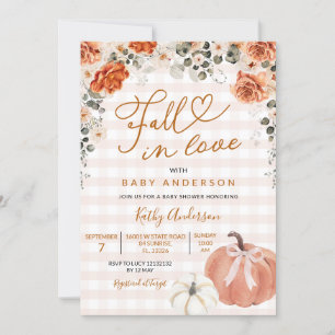 Invitación Naranja De Otoño Gingham Pumpkin Baby Shower