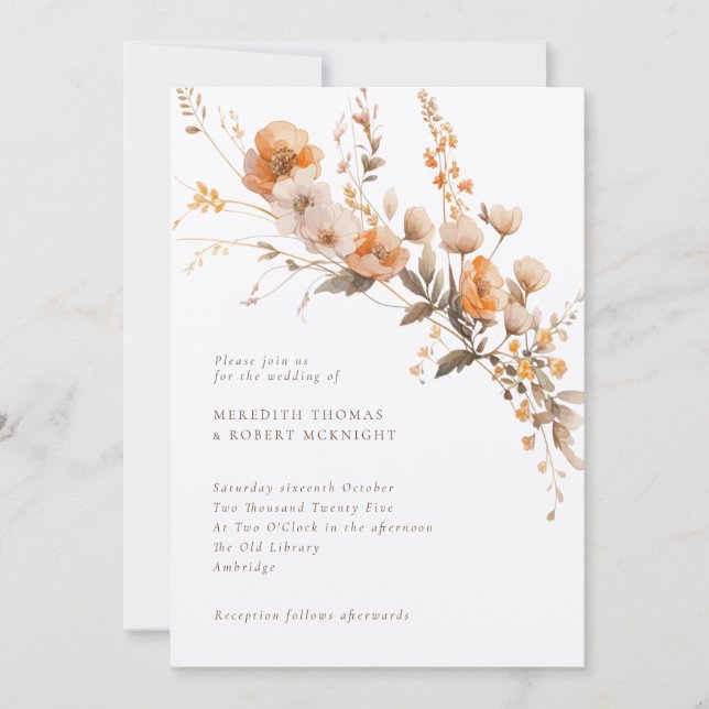 Invitación Naranja de otoño rústico y Boda de kraft floral ma (Anverso)