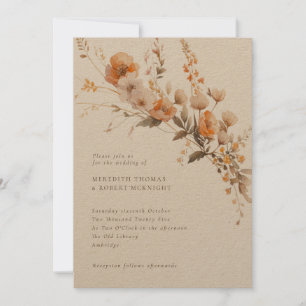 Invitación Naranja de otoño rústico y Boda de kraft floral ma