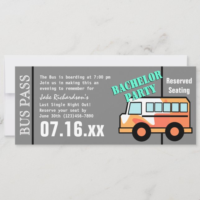 Invitación Naranja de pases de bachiller Party Bus (Anverso)