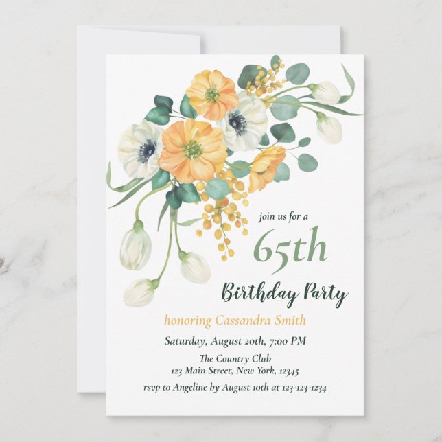 Invitación Naranja de primavera y cumpleaños botánico de aném (Anverso)