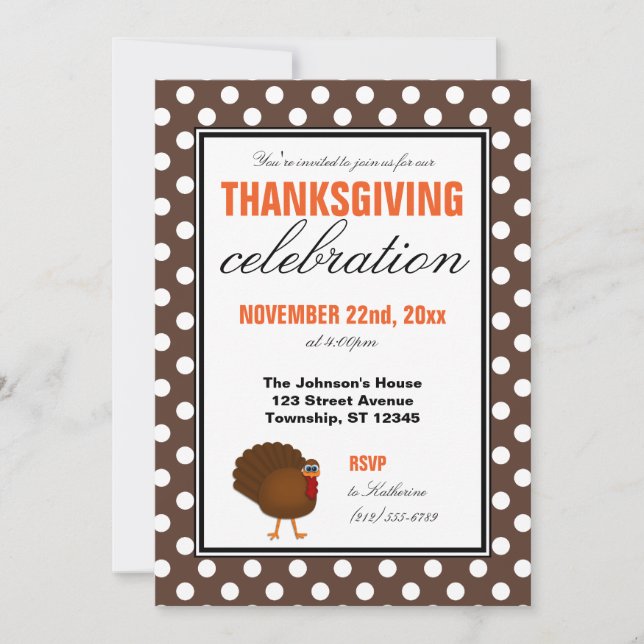 Invitación Naranja de Punto Polka Marrón Chevron Acción de Gr (Anverso)