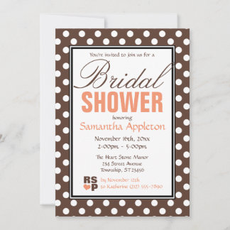 Invitación Naranja de puntos de polka marrón Chevron Bridal S
