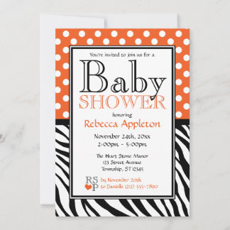 Invitación Naranja de puntos de Polka y Baby Shower de impres