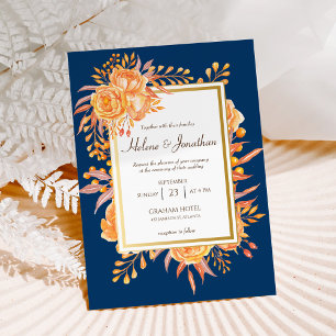 Invitación Naranja de ráfaga azul de la Marina Boda Rustic El