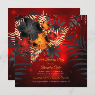 Invitación Naranja de resplandor rojo Black Hibiscus fiesta d