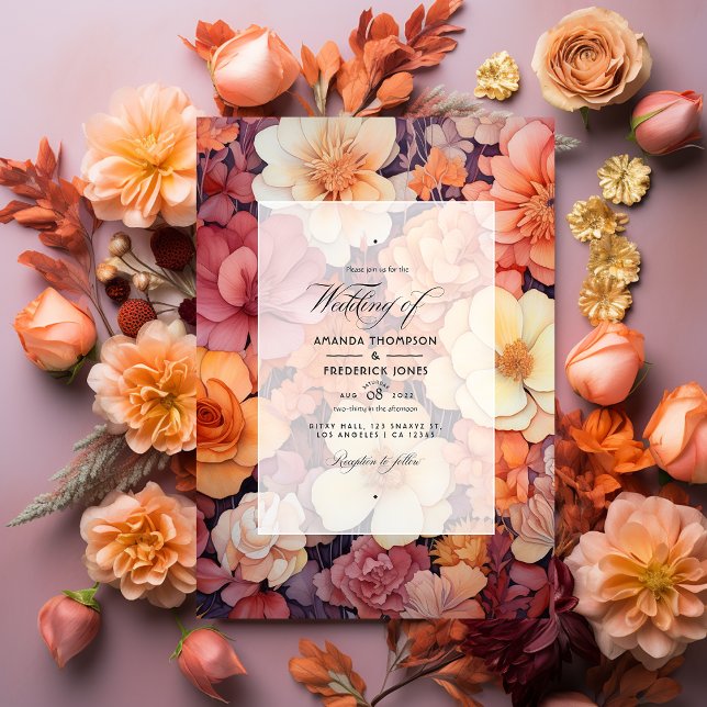 Invitación Naranja de roya, rosa mojado y Boda de cobre con f (Subido por el creador)