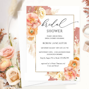 Invitación Naranja de roya y ducha de novias con flores de pi