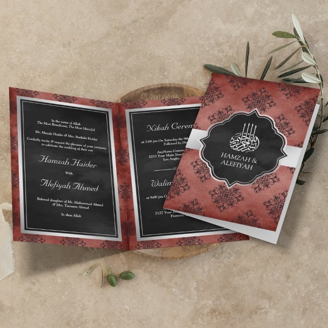 Invitación Naranja de salmón plateado Boda musulmán de Damasc (Subido por el creador)