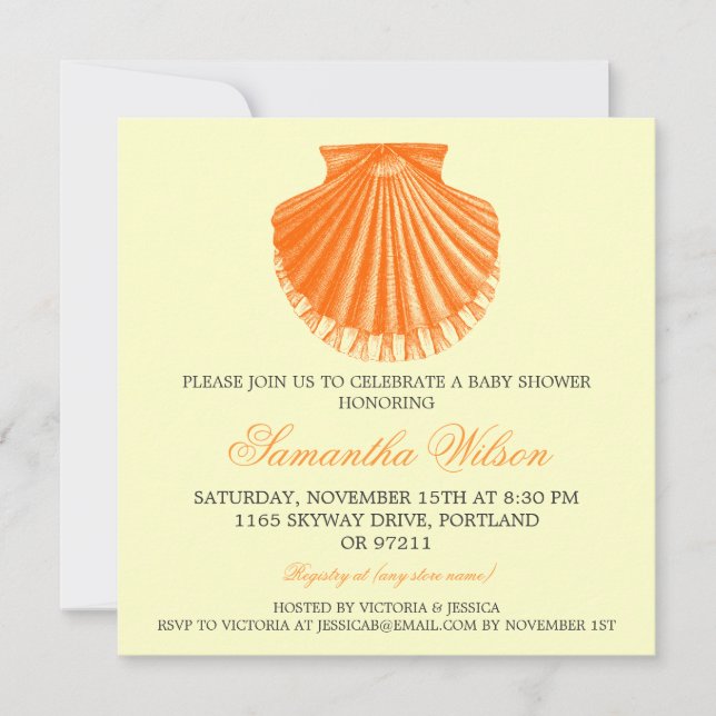 Invitación Naranja de Shell de concha de peregrino del (Anverso)