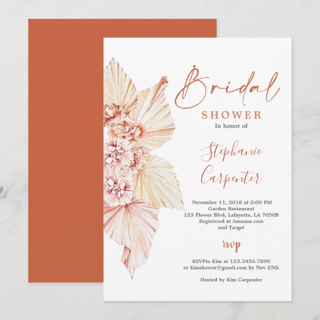 Invitación Naranja de Terracota quemado en la ducha nupcial (Anverso / Reverso)