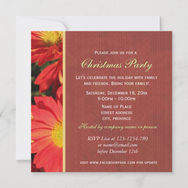 Invitación naranja de vacaciones daisy Navidades fiesta (Anverso)