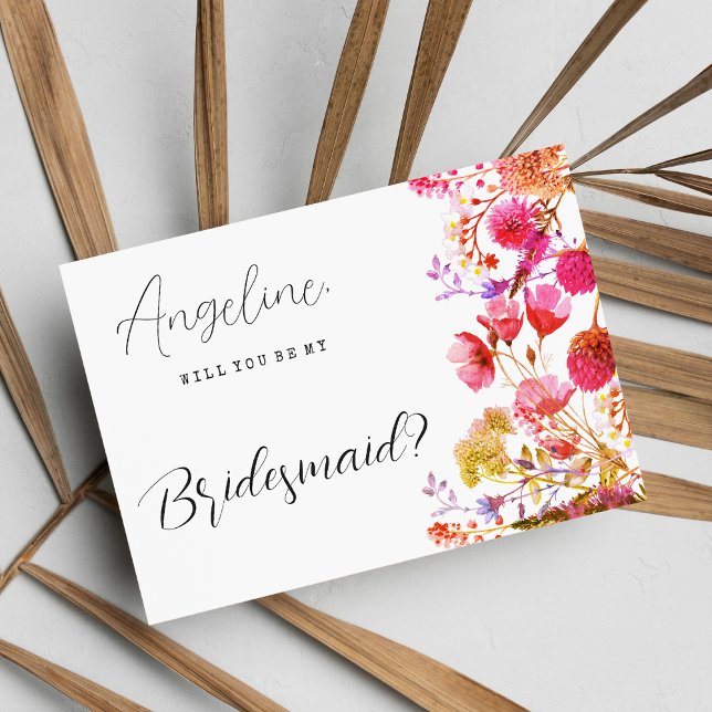 Invitación Naranja de verano de flores silvestres amarillas r (Orange pink yellow wildflower summer Bridesmaid )