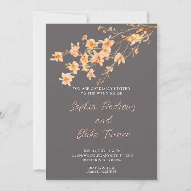 Invitación Naranja del atardecer Wildflowers Boda Gris simple (Anverso)