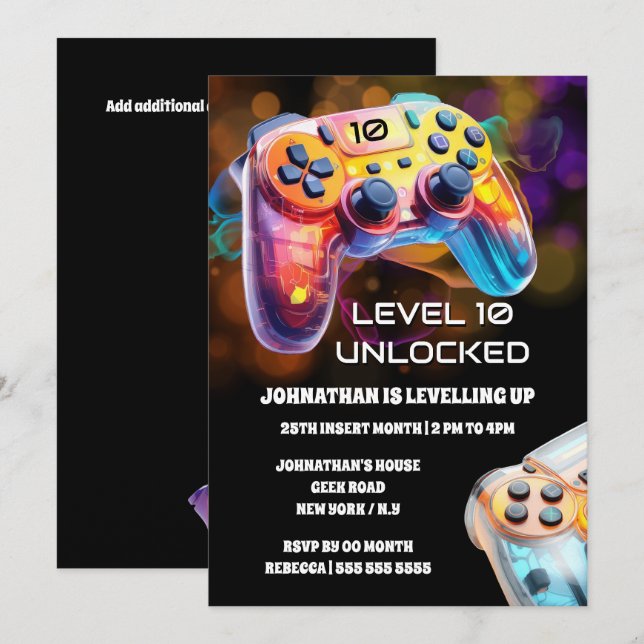 Invitación Naranja del controlador de juegos fiesta del jugad (Anverso / Reverso)