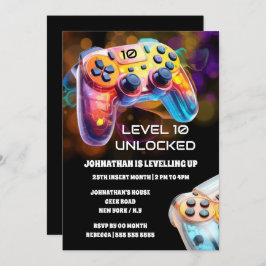 Invitación Naranja del controlador de juegos fiesta del jugad