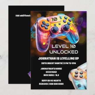 Invitación Naranja del controlador de juegos fiesta del jugad