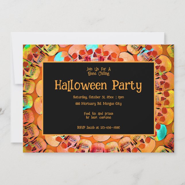Invitación Naranja del cráneo gótico Resumen fiesta de Hallow (Anverso)