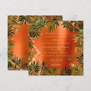 Invitación Naranja del marco de la hoja de la palma verde tro