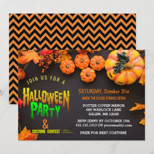 Invitación Naranja del negro del fiesta del traje de