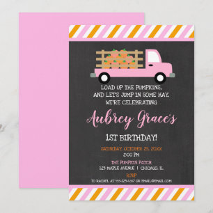 Invitación Naranja del parche de calabaza chica rosa primer p