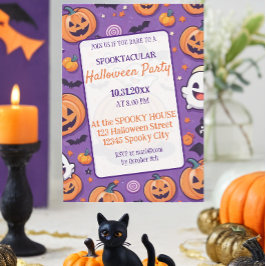 Invitación Naranja del partido Cumpkin Halloween Purple