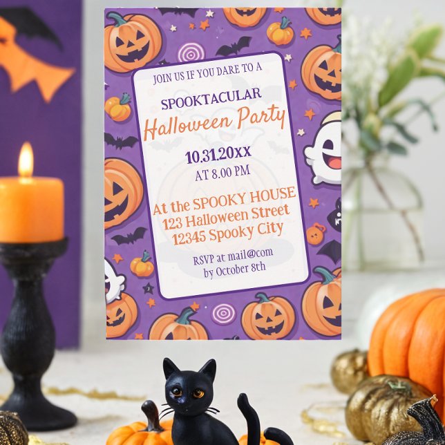 Invitación Naranja del partido Cumpkin Halloween Purple (Subido por el creador)