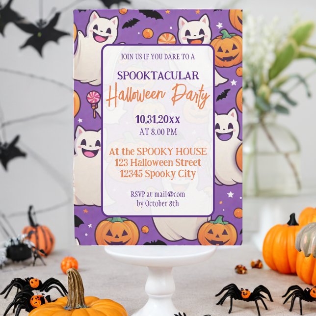 Invitación Naranja del partido Cumpkin Halloween Purple (Subido por el creador)
