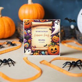 Invitación Naranja del partido Cumpkin Halloween Purple