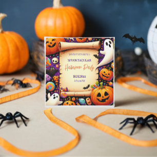 Invitación Naranja del partido Cumpkin Halloween Purple