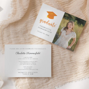 Invitación Naranja del Partido de Graduación, foto de oro de