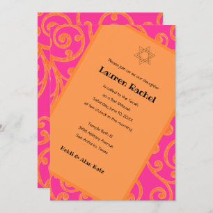 Invitación Naranja del patrón de desplazamiento de Bat Mitzva