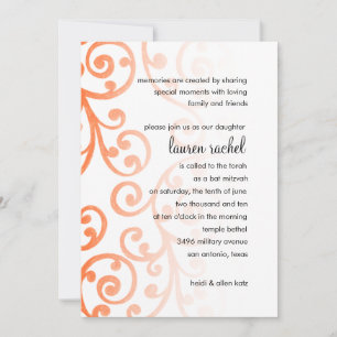 Invitación Naranja del patrón de desplazamiento de Bat Mitzva