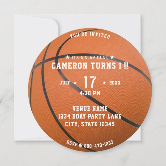 Invitación Naranja Deportivo de Baloncesto Primer Fiesta de C (Anverso)
