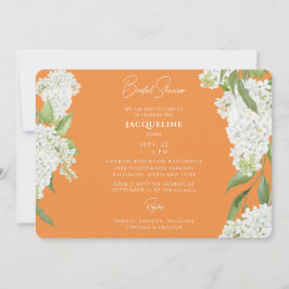 Invitación Naranja Derrame Hidrángulos Blancos Ducha Bridal