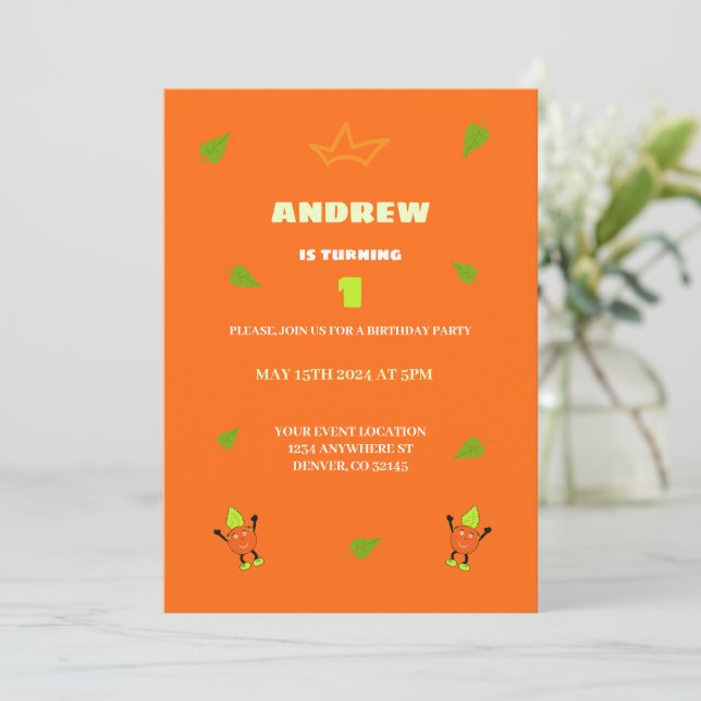 Invitación Naranja divertida (Anverso de pie)