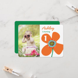 Invitación Naranja divertida Daisy Pop Cute Chica foto primer