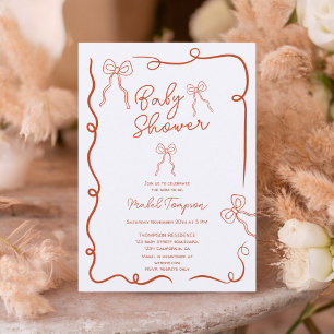 Invitación Naranja dobla ilustraciones de cinta Bebé ducha