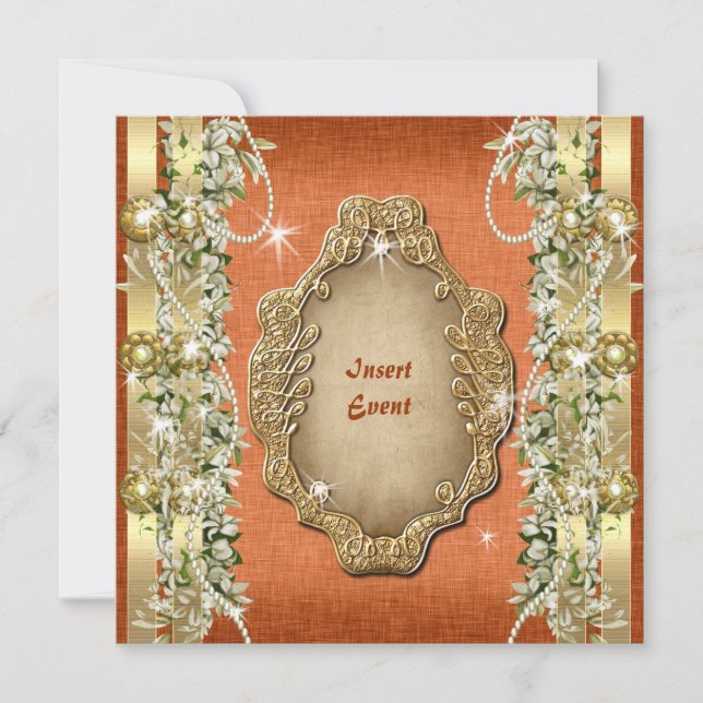 Invitación Naranja Dorado boda cumpleaños compromiso (Anverso)