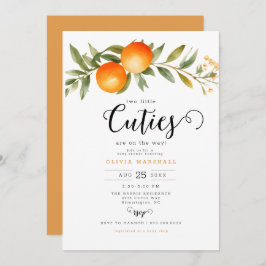 Invitación Naranja dos pequeños cortos gemelos Baby Shower