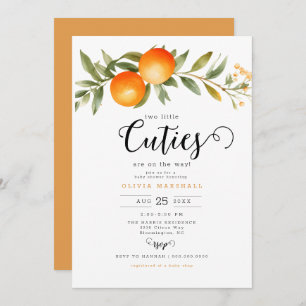 Invitación Naranja dos pequeños cortos gemelos Baby Shower