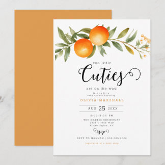 Invitación Naranja dos pequeños cortos gemelos Baby Shower