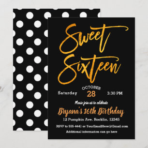 Invitación Naranja Dulce Foil Sweet 16 Fiesta de Halloween Ne