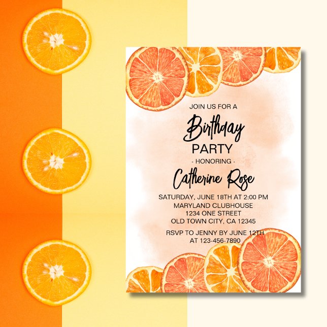 Invitación Naranja dulce moderno Citrus Slice verano cumpleañ (Subido por el creador)