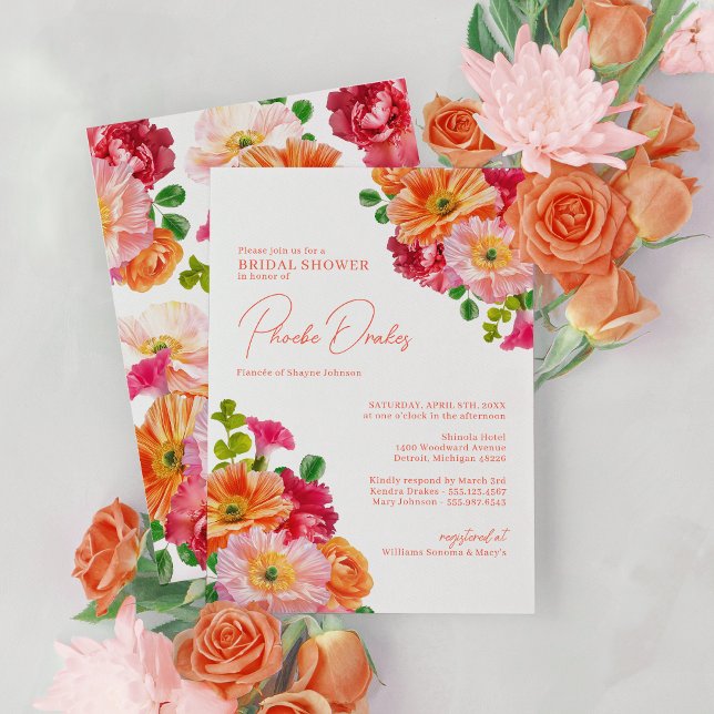 Invitación Naranja dulce y ducha de novia floral rosa brillan (Subido por el creador)