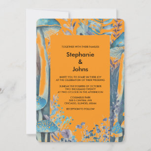 Invitación Naranja Dusty Blue Woodland Mushroom Boho Boda