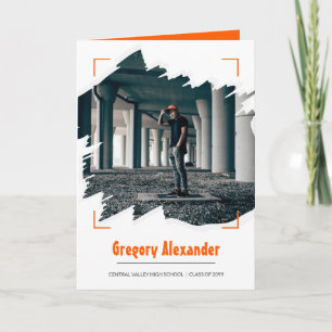 Invitación Naranja Edgy Resumen Graduación de foto de pincel