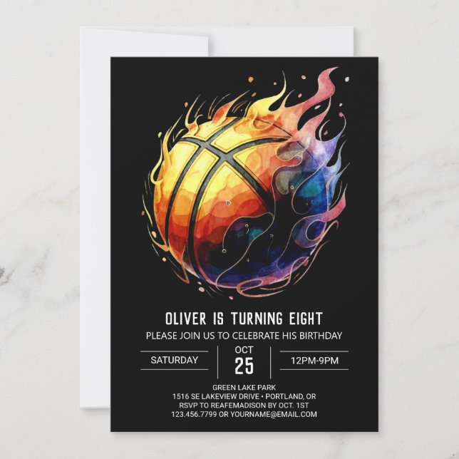 Invitación Naranja editable encantado Baloncesto Cumpleaños (Anverso)