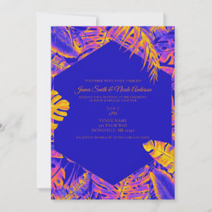 Invitación Naranja eléctrico Boda de hojas tropicales de palm
