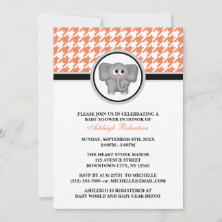 Invitación Naranja elefante y Baby Shower de caseta blanca